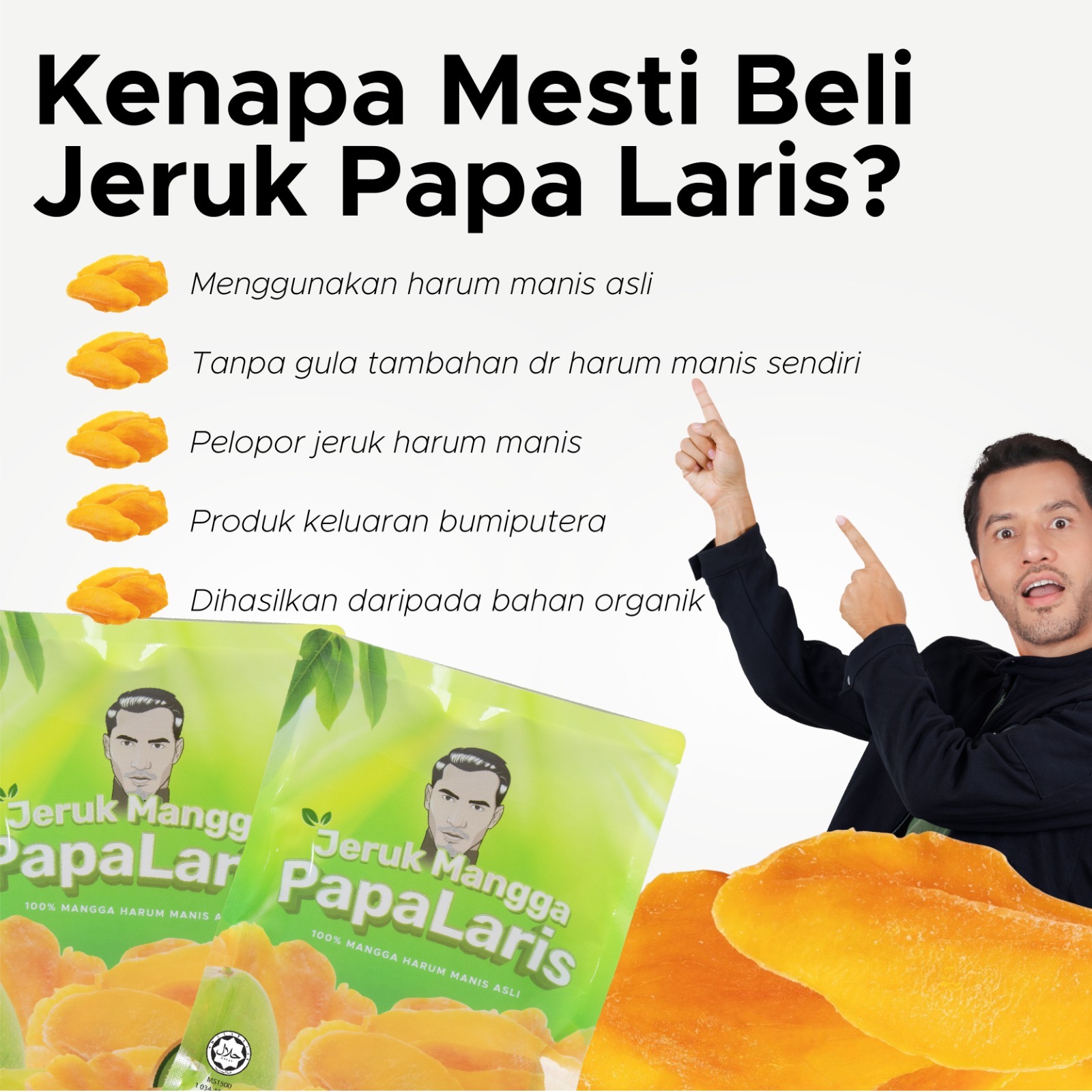 JERUK MANGGA PAPA LARIS 2.0 - Beli 4 Pack Percuma 8 Pack & 1 Bekas Makanan (Stock Terhad) - 120g Keistimewaan Rasa Mangga Terbaik!
