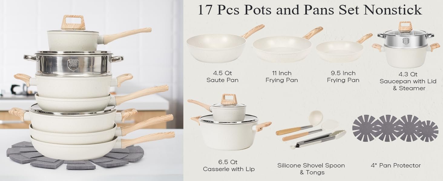 【One Day Only】17 Pcs Pots and Pans Set Non Stick Kitchen Cookware Sets