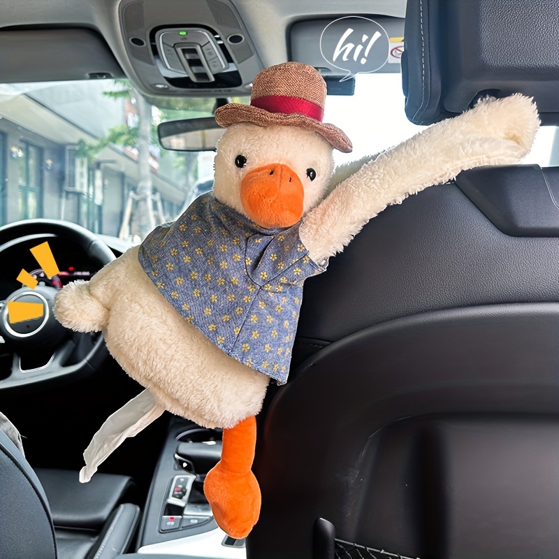 Adorable Duck-Shaped Car Tissue Box, Cute Hanging Car Tissue Holder, Creative Car Decoration.