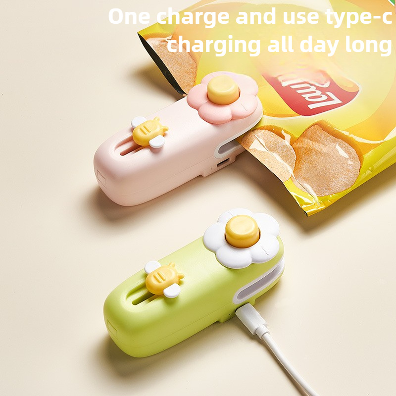 1pc Flower style snack sealer, mini rechargeable household small portable hand press sealer,