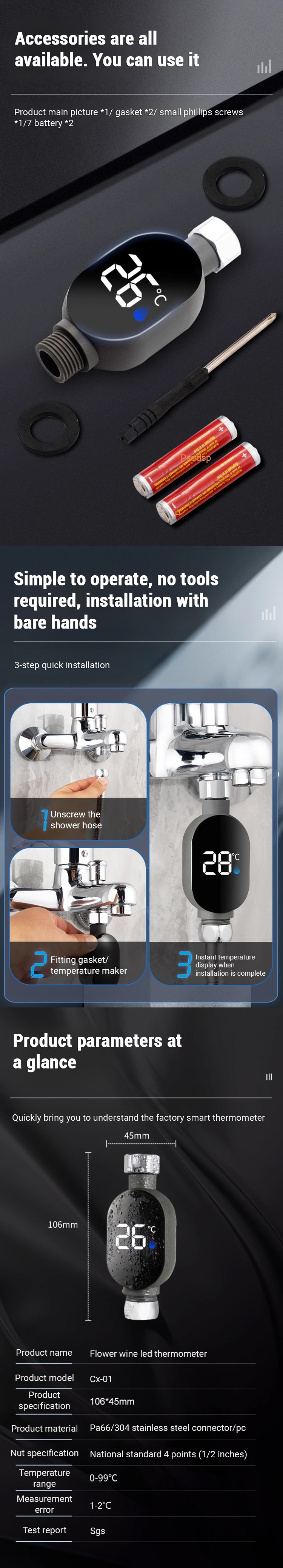 【0 electricity bill】Shower head LED temperature display Only the last 100 pcs left⚡