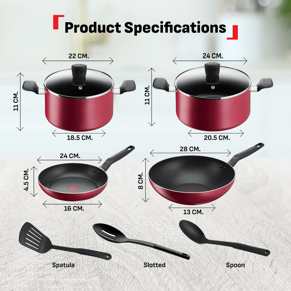 [gearhubui Exclusive] Tefal Supercook 9pcs set (Frypan 24cm, Wokpan 28cm, Stewpot 22cm & 24cm, 3 Spatulas)