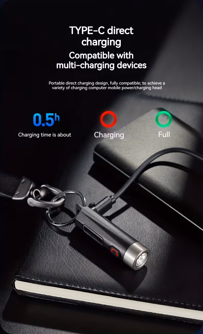 PHILIPS Bright light mini flashlight Portable pendable keychain purple light flashlight Tpye-C charging night commute travel essential