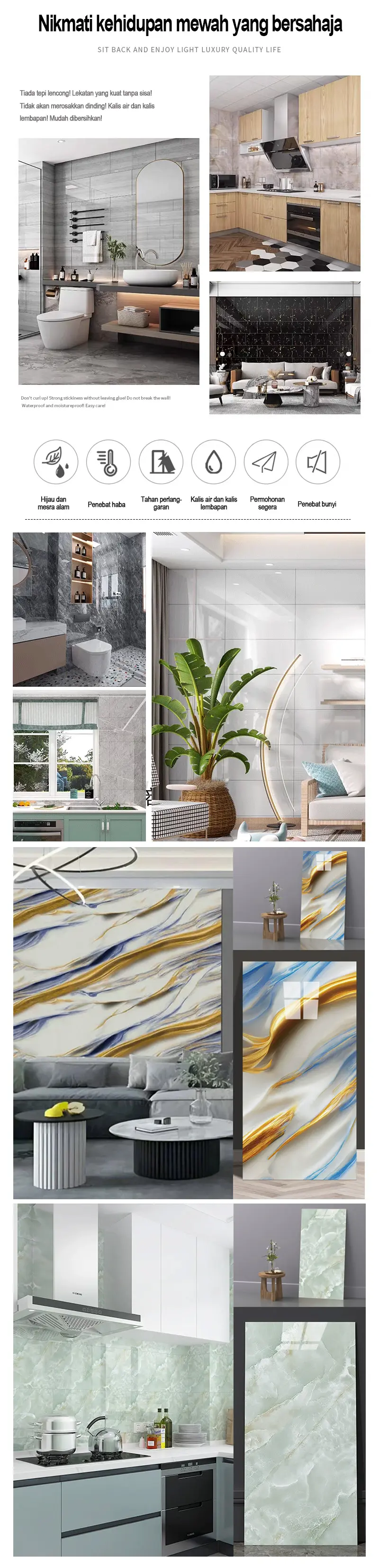 Peel & Stick Marble Wall Tiles Malaysia’s Easy Home Upgrade — No Renovation Needed Waterproof • Oil-Proof • Renter-Friendly • DIY in Minutes